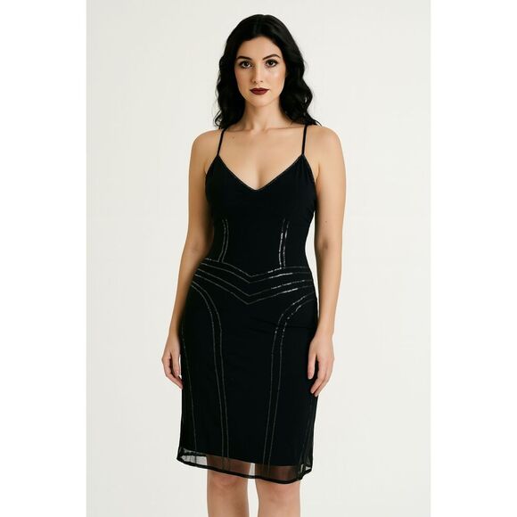 Vintage 90s Y2k Esprit Black Goth Grunge Boho Satin Slip Dress Womens SZ 8 Prom - Picture 1 of 8